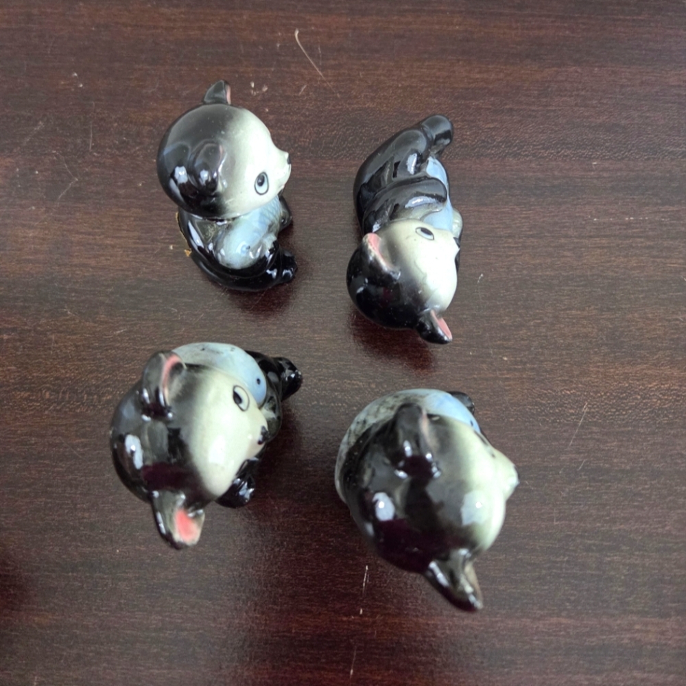 1950s Anthropomorphic Bears Holding Fish Small Figurines Japan 4 Pcs Pre-Owned - Picture 5 of 7